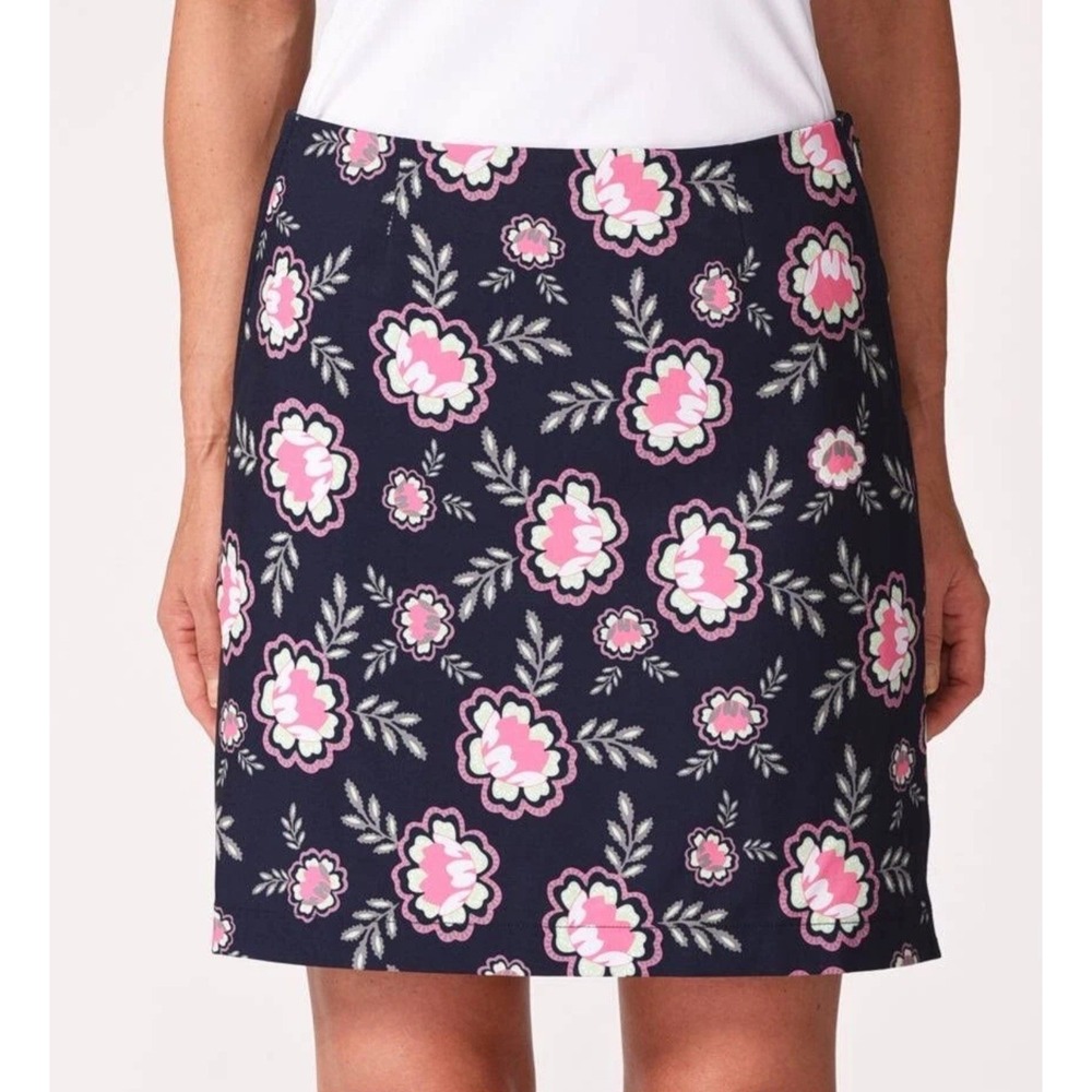 Golftini Golf Skort Go Fish Size 2L Blue Pink Floral‎ Pockets Zip Closure